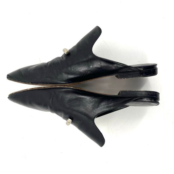 Via Spiga Women's Black Leather Square Toe Leather Flat Mules Gold Bar 37 / US7 - Picture 5 of 9